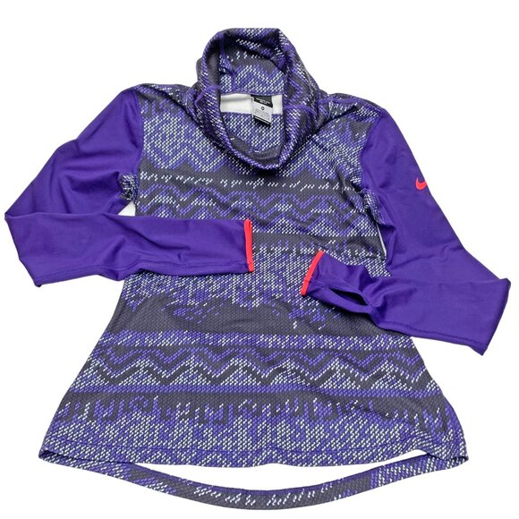 Nike Pro DriFit Purple Geometric Print Cowl Neck Long Sleeve Pullover - Picture 7 of 7